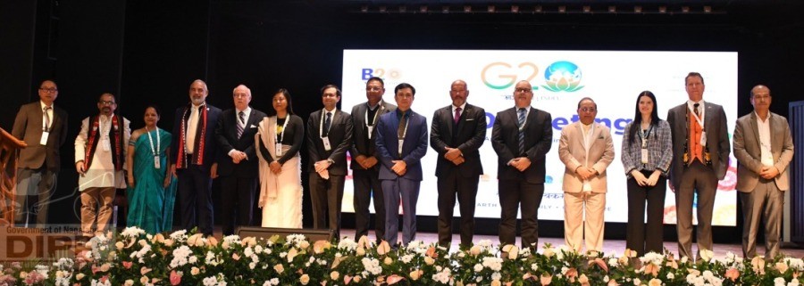 Ambassadors/Country representatives and speakers of the plenary session of the B20 Conference held at the State Banquet Hall, Kohima on April 5. (DIPR Photo)
